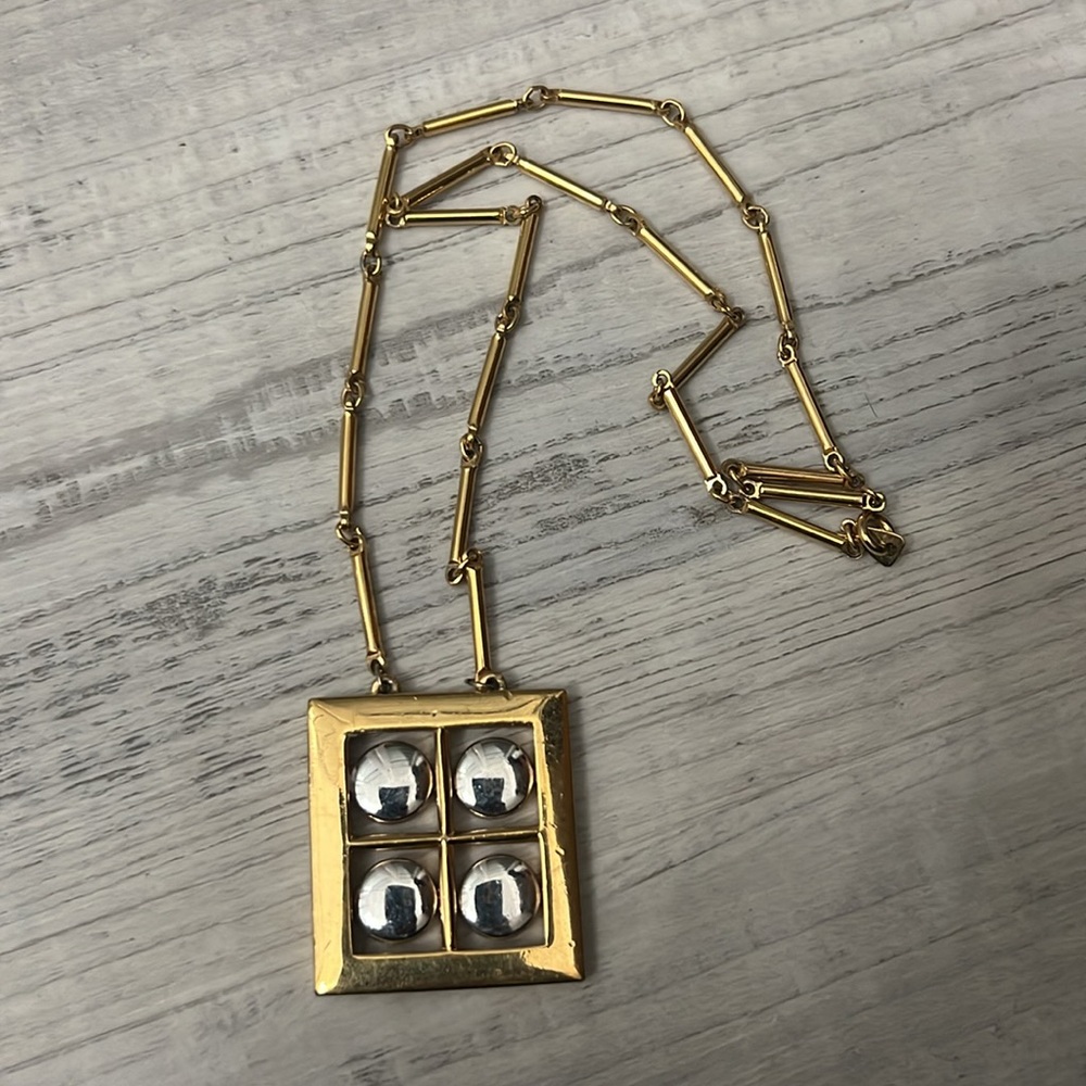 Vintage Artistry 2 toned gold and silver tone metal bar chain necklace modernist - Picture 2 of 5